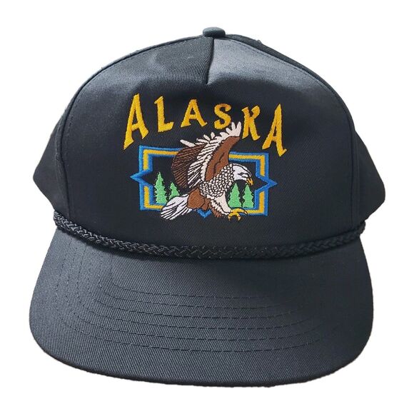 Vintage 90s Headliners Alaska Eagle Black Rope Mens Snapback Hat Cap IAAC Inc - Picture 1 of 5
